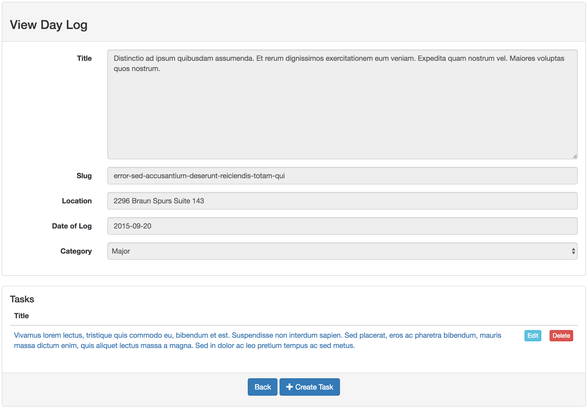 Day Log - View with Tasks