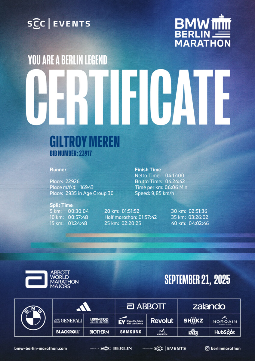 Berlin Marathon 2025 race certificate